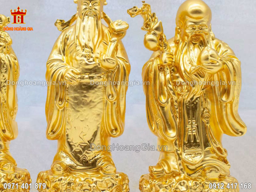 Tượng tam đa phúc lộc thọ mạ vàng mang ý nghĩa may mắn, tài lộc